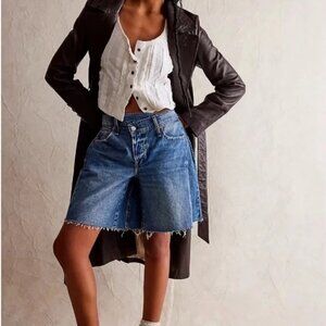 Free People Boomerang Long Jean Shorts Womens 26 Boho Grunge Baggy Denim